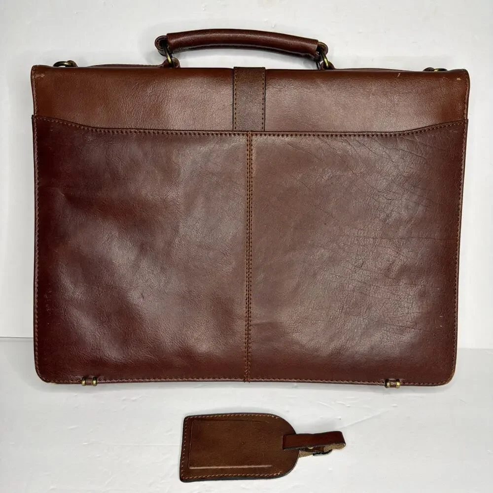 Stebco Top Grain Leather Briefcase Attaché Messenger Bag 2 Brass Keys Brown New